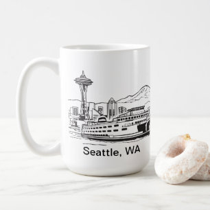 Taza De Café Transbordador de Seattle y Skyline Arte de la Líne