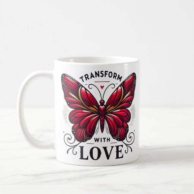 Taza De Café Transform with Love Mug – Crimson Butterfly Gift (Izquierda)