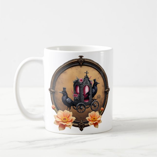 Taza De Café Transporte gótico con Ravens y Rosas. (Izquierda)
