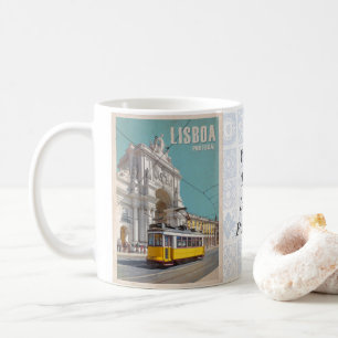 Taza De Café Tranvía amarillo, Arco de la Calle Augusta. Lisboa