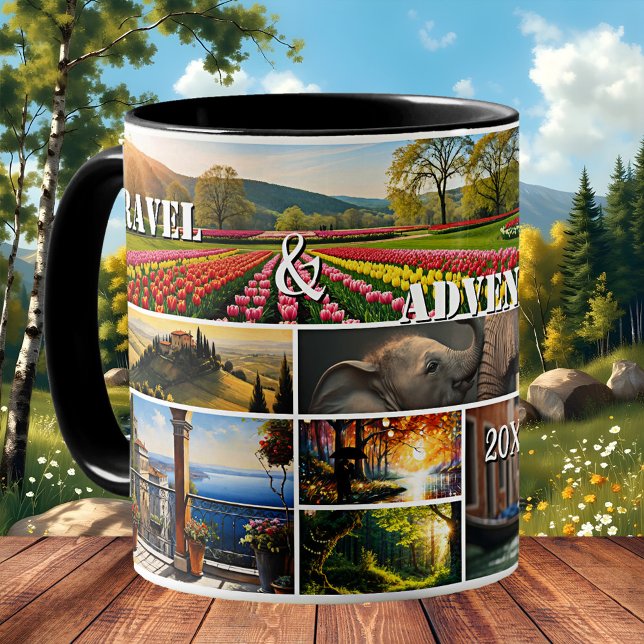 Taza De Café Travel and Adventure Holiday Photo Collage  (Mug featuring a collage with 9 of your favorite travel or holiday pictures - adventure keepsake)