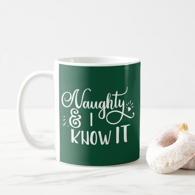 Taza De Café travieso y lo sé Navidades divertidos (Con donut)