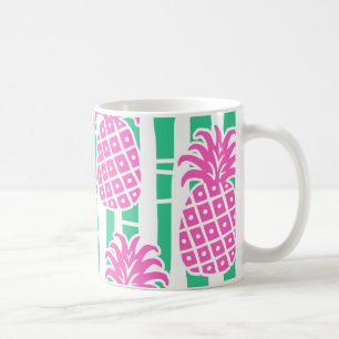 Taza De Café Trazos de bambú de piña Patrón rosa y verde