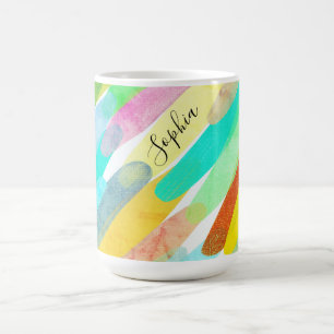 Taza De Café Trazos de color diagonales, nombre, arte abstracto