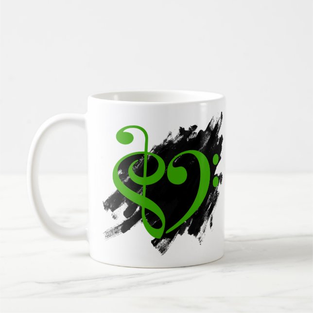 Taza De Café Treble and Bass Clef Musical Heart Green (Izquierda)
