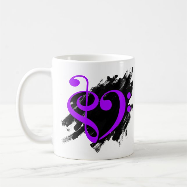 Taza De Café Treble and Bass Clef Musical Heart Purple (Izquierda)