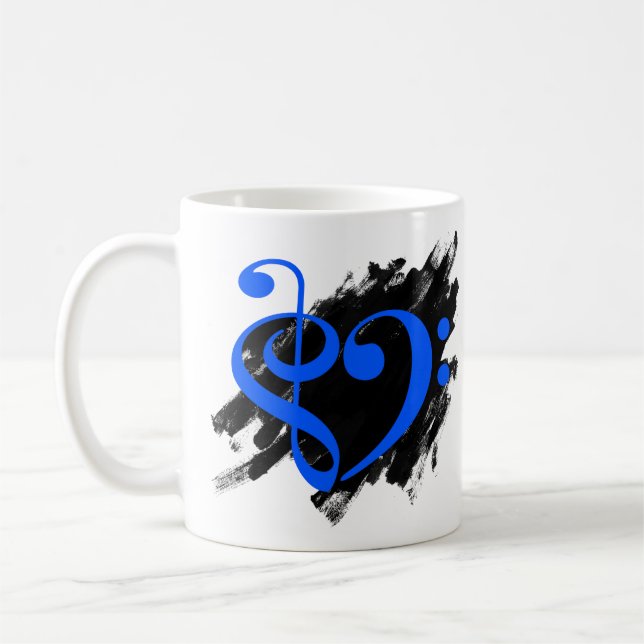 Taza De Café Treble and Bass Clef Musical Heart Royal Blue (Izquierda)