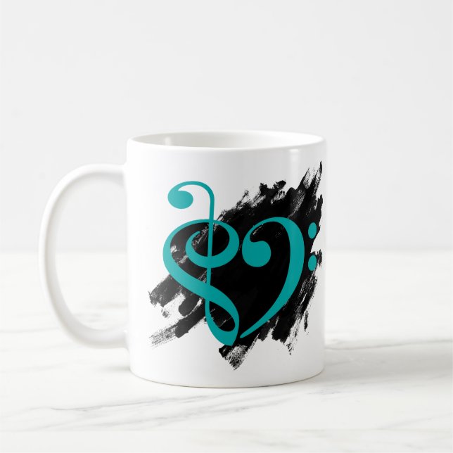 Taza De Café Treble and Bass Clef Musical Heart Turquoise (Izquierda)