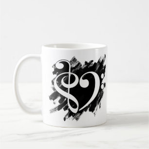 Taza De Café Treble and Bass Clef Musical Heart White