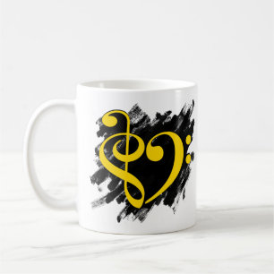 Taza De Café Treble and Bass Clef Musical Heart Yellow