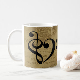 Taza De Café Treble Clef Bass Clef Heart Vintage Sheet Music