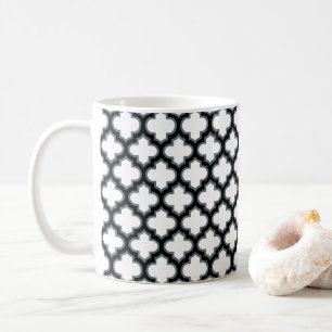 Taza De Café Trébol blanco y negro, Entramado, Quatrefoil