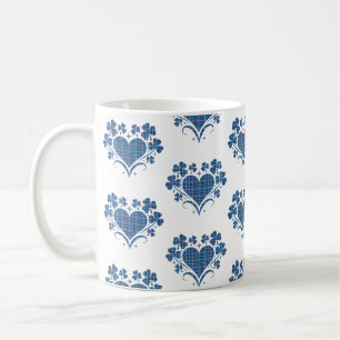 Taza De Café Trebol de Corazón Cuadros Azules Clásico