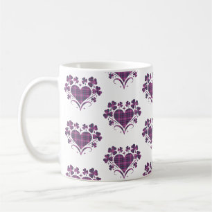 Taza De Café Trébol de Corazón Cuadros Purpura Turquesa Tartán
