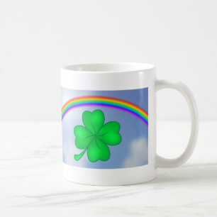 Taza De Café Trébol De Cuatro Hojas con arcos iris