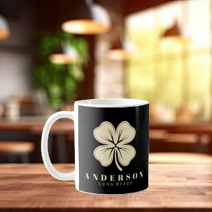 Taza De Café Trebol de Cuatro Hojas Irlandés Afortunado con Neg