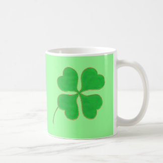 Taza De Café Tréboles verdes brillantes con puntos dorados, taz