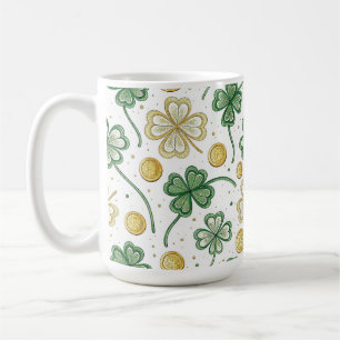 TAZA DE CAFÉ TRÉBOLES VERDES Y DORADOS CELTAS IRLANDESES