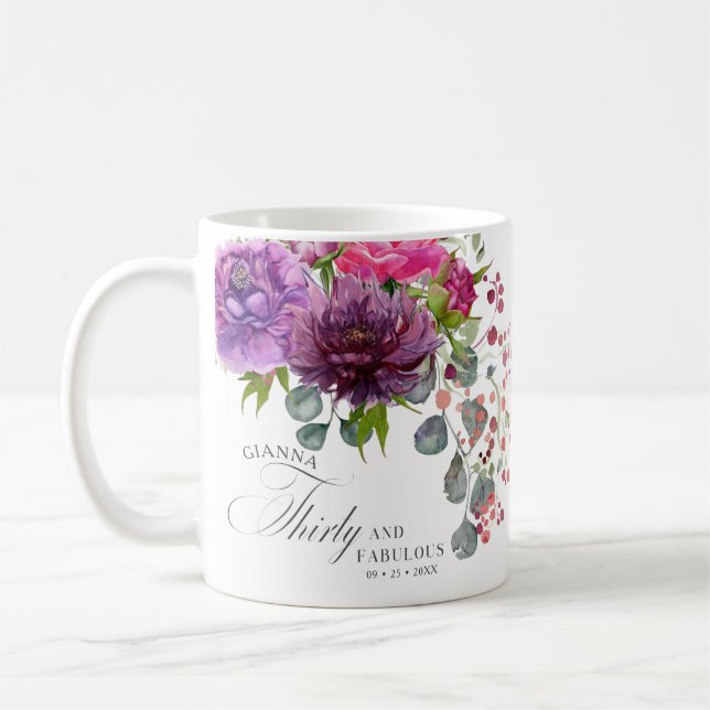 Taza De Café Treinta y Fabuloso Elegante Floral 30 cumpleaños (Izquierda)