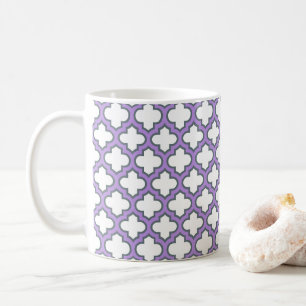 Taza De Café Trellis blanca y púrpura, Entramado, Quatrefoil