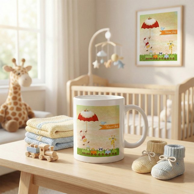 Taza De Café Tren de Baby Shower con animales y paraguas (Subido por el creador)