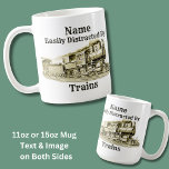 Taza De Café Tren de vapor vintage fácilmente Distraído Por, Añ<br><div class="desc">Distracción fácil por trenes - Añadir nombre y cambiar cualquier texto - - Ver Lots More Train Theme Gifts in my store - ¡Echa un vistazo AHORA! - ¡habrá algo que amas!</div>