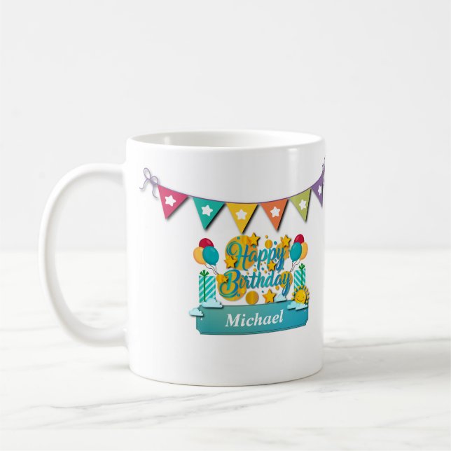 Taza De Café Tren Feliz Cumpleaños Con Deseos De Animales Cutos (Izquierda)