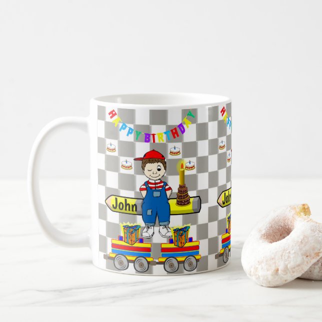Taza De Café Tren Feliz Cumpleaños de Mug Boy (Con donut)