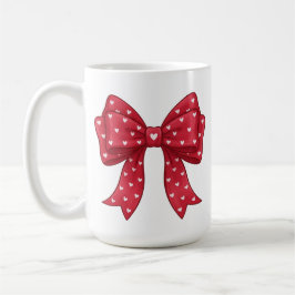 Taza De Café Trendy Coquette Red Ribbon Bow with White Hearts