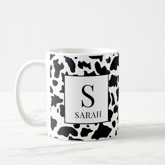 Taza De Café Trendy Cow Print Monogram Initial Name Mug (Izquierda)