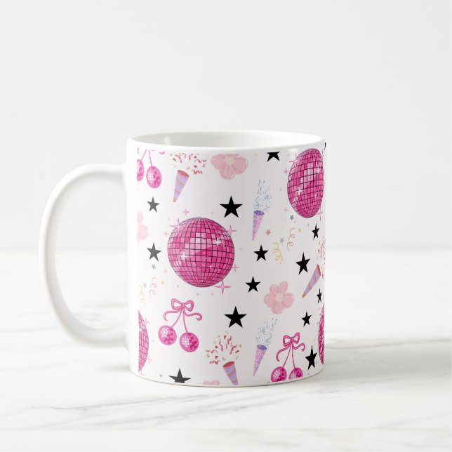Taza De Café Trendy Disco Celebration Party Seamless Pattern (Izquierda)