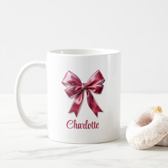 Taza De Café Trendy Girly Coquette Pink Bow Mug (Con donut)