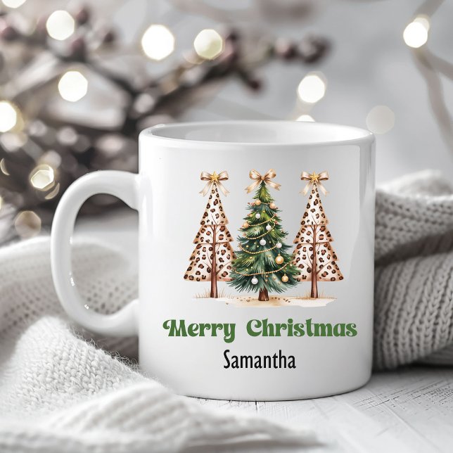 Taza De Café Trendy Leopard Christmas Trees Personalized Mug (Trendy Leopard Christmas Trees Personalized Mug)