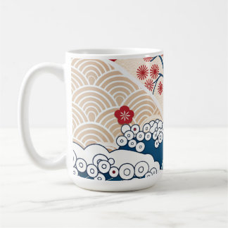 Taza De Café Trendy Modern Japanese Wave & Sakura Pattern