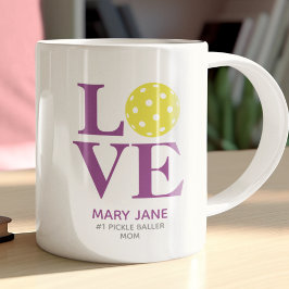 Taza De Café Trendy Personal LOVE Raspberry Purple Pickleball