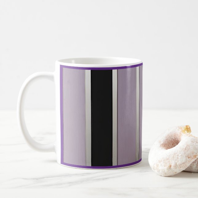 Taza De Café Trendy Purple and Black stripe with silver accents (Con donut)