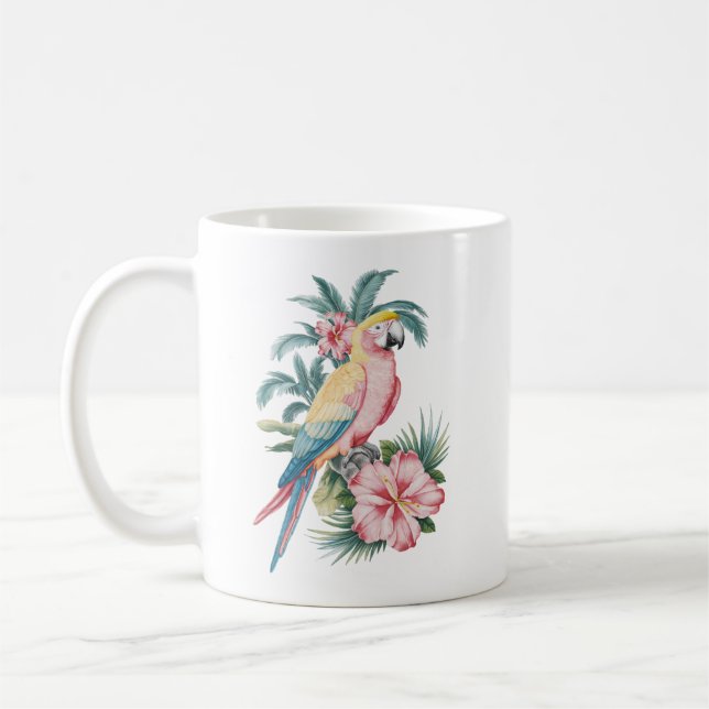Taza De Café Trendy  Summer beach Parrot and Hibiscus Flowers   (Izquierda)