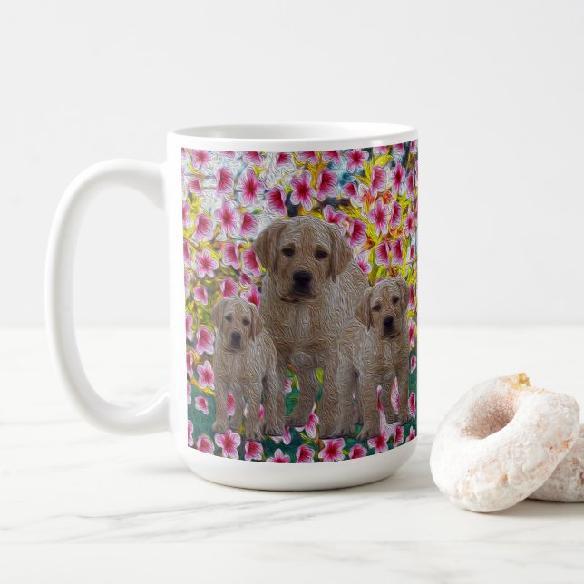 Taza De Café Tres cachorros de Labrador con aceite pintado, (Con donut)
