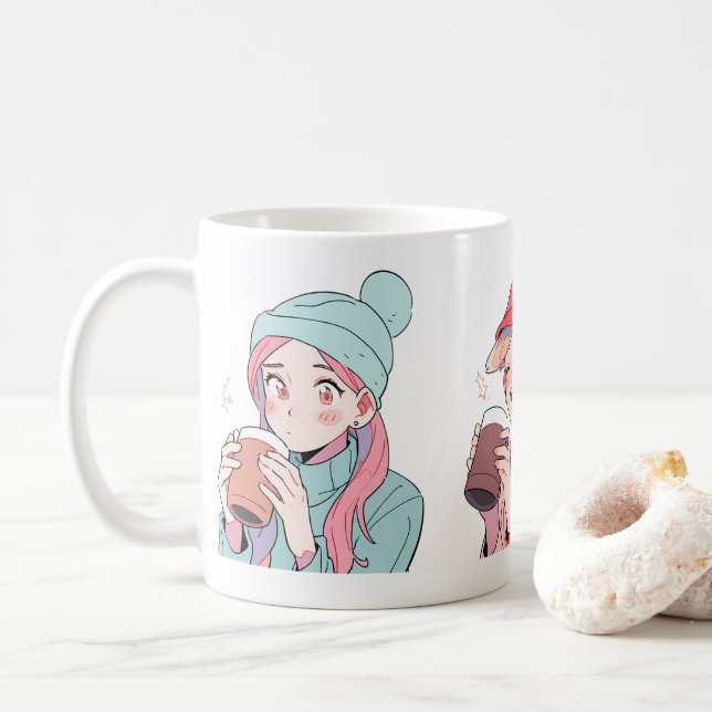 Taza De Café Tres Chicas Disfrutan De La Bebida (Con donut)
