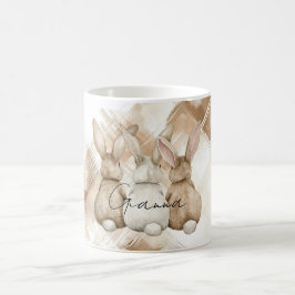 Taza De Café Tres conejos Bunny rayas marrones crema rústica