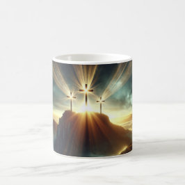 Taza De Café Tres cruces en un paisaje celestial