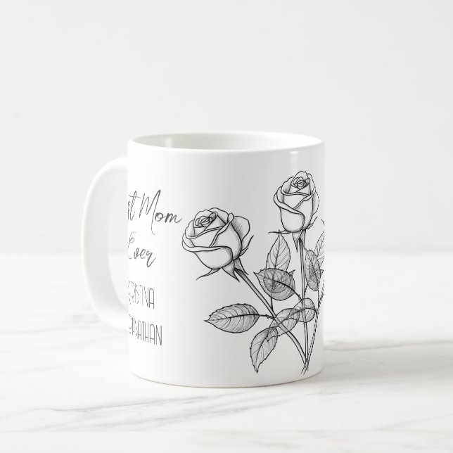 Taza De Café Tres Días de la Madre de rosas blancas y negras (Anverso izquierdo)