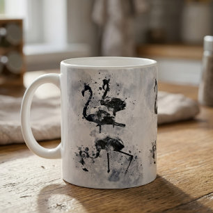 Taza De Café Tres Flamencos Acuarela en Blanco y Negro
