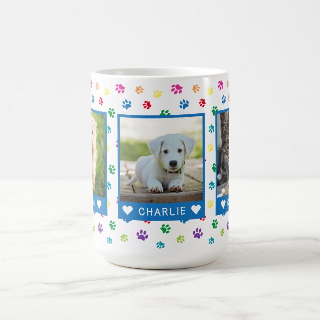 Taza De Café Tres fotos de Mascotas nombran impresiones de cuad (Centro)