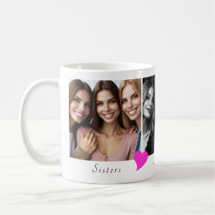 Taza De Café Tres fotos personalizadas, hermanas del corazón, a