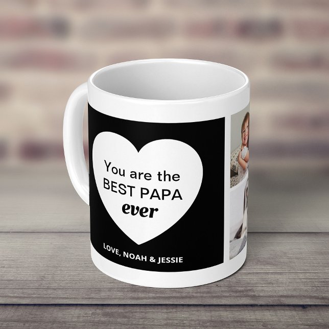 Taza De Café Tres fotos y un corazón | Mejor Papa (Subido por el creador)