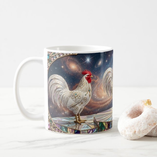 Taza De Café Tres gallos blancos. (Con donut)