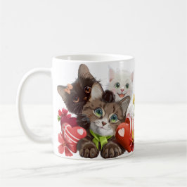 Taza De Café Tres gatitos y corazones