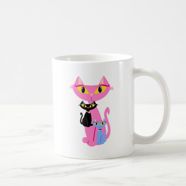 Taza De Café Tres gatos retro y suaves Ilustracion (Derecha)