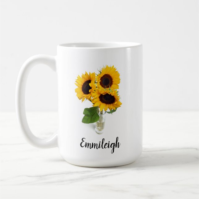 Taza De Café Tres girasoles amarillos en el Personalizado Vase (Izquierda)